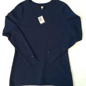 NWT SAKS FIFTH AVENUE 100% Cashmere V-Neck Sweater Blue/Royal